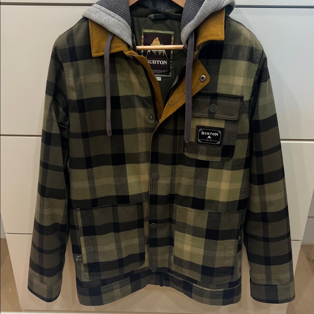 Burton Men's Green and Black Plaid Jacket with Hood